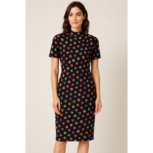 Vintage 80's Julie Francis 100% Silk Rainbow‎ Abstract Dot Dress Retro Glam Sz 6